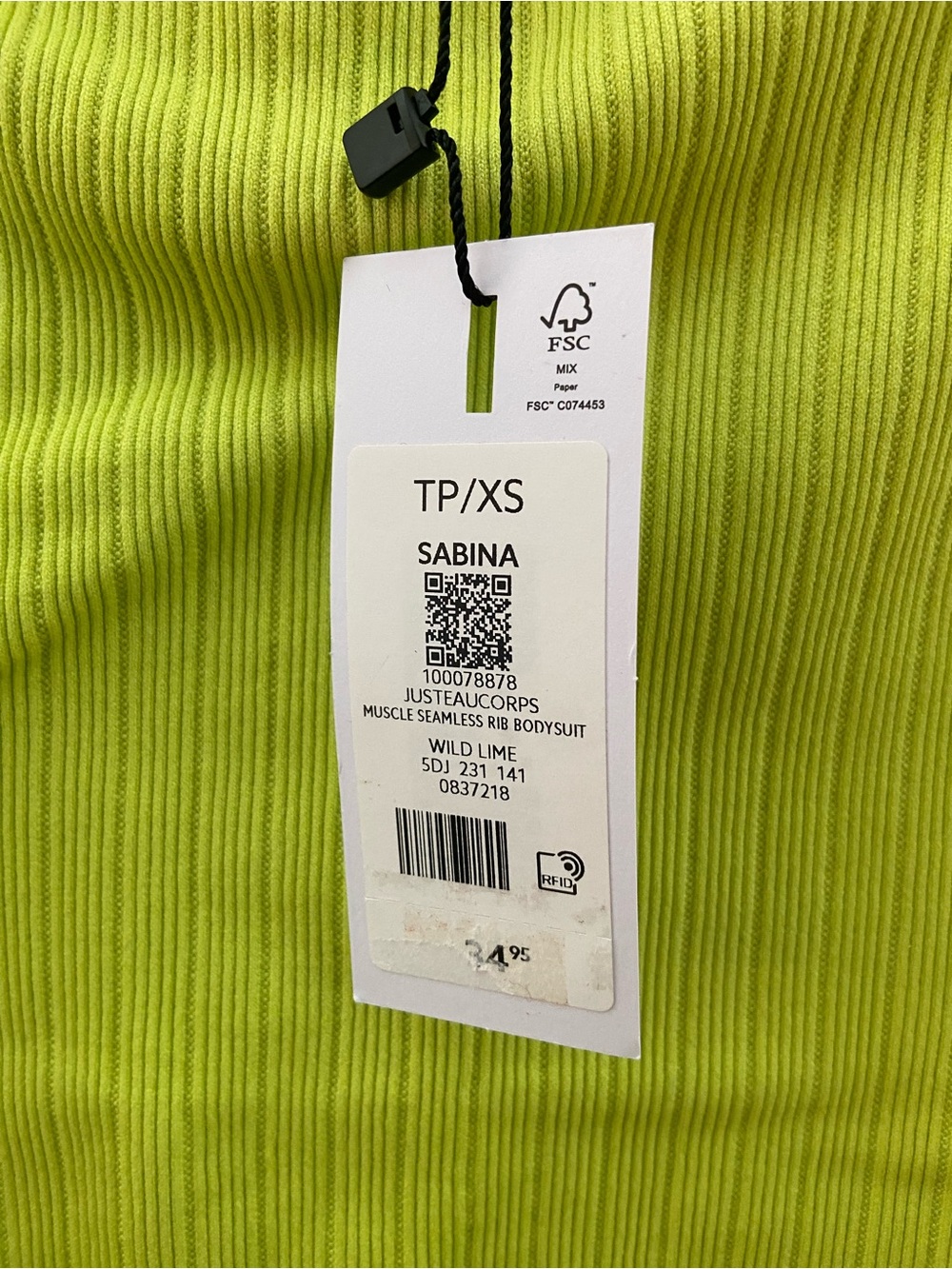 Dynamite Ribbed Neon Lime Green Sleeveless Bodysuit - Picture 5 of 12